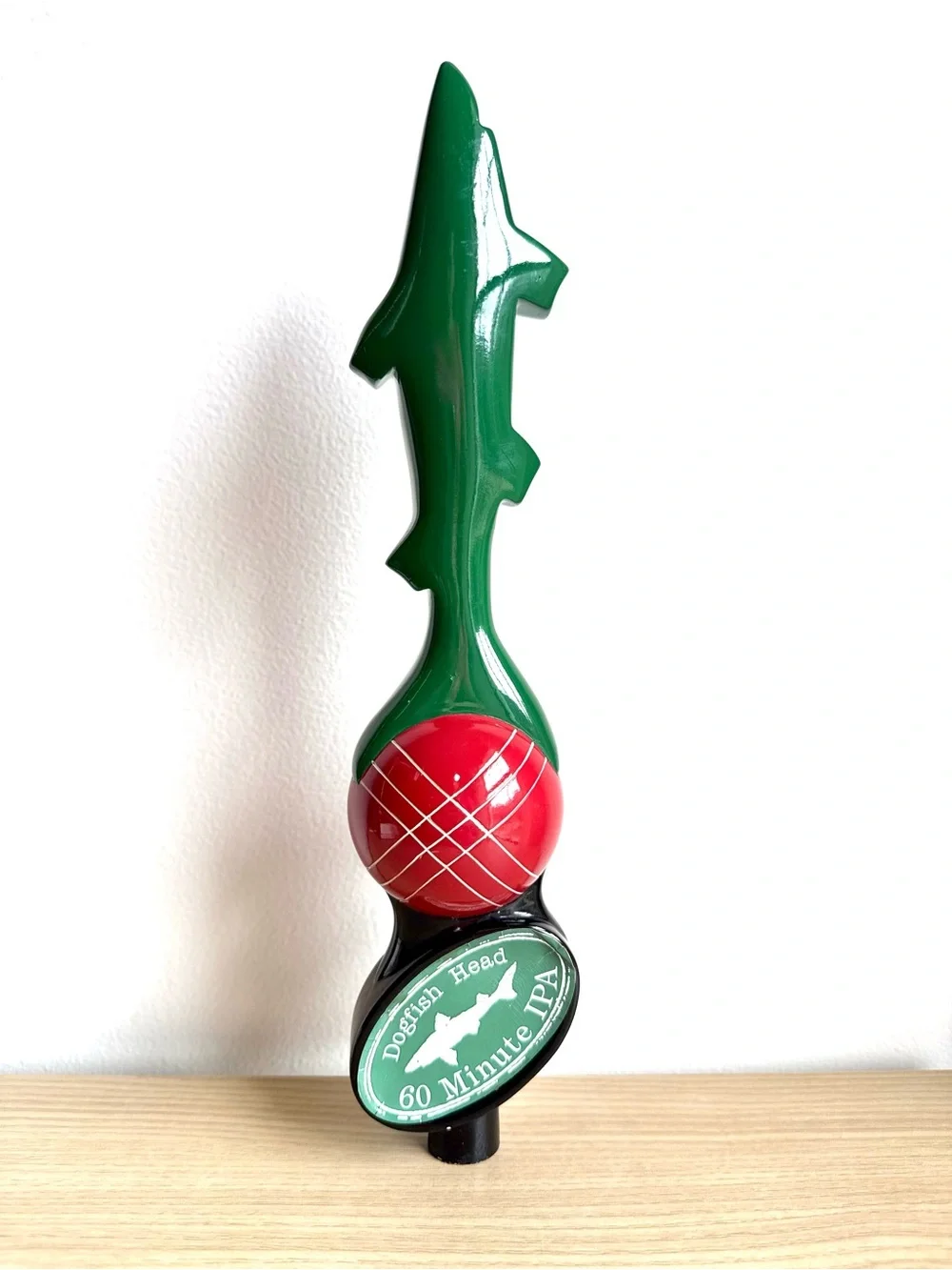 Dogfish Head Craft Beer Bar Tap Handle 60 Minute IPA Green Shark Bocce Ball EUC